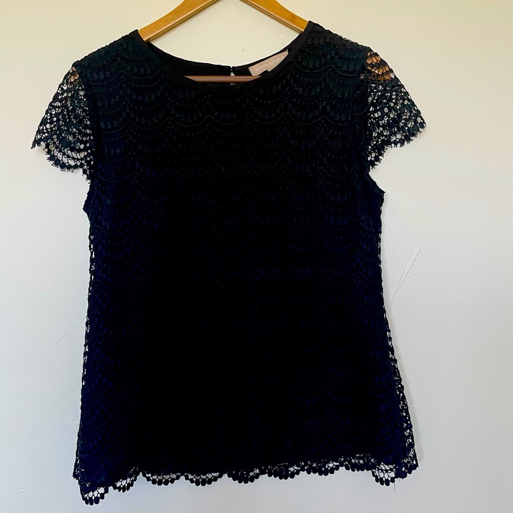 BANANA REPUBLIC Short Sleeve Black Lace Top Blouse 4